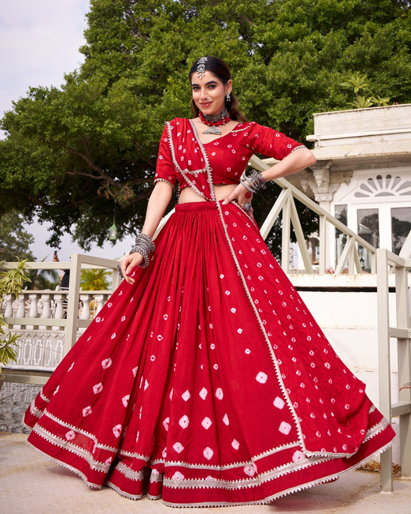 Red Color Pure Chanderi Plain Navratri Lehenga choli