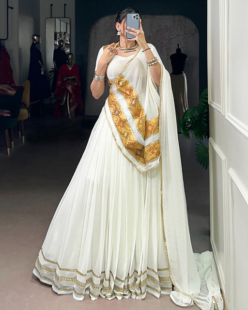 Elegant White Marble Fabric Navratri Lehenga Choli