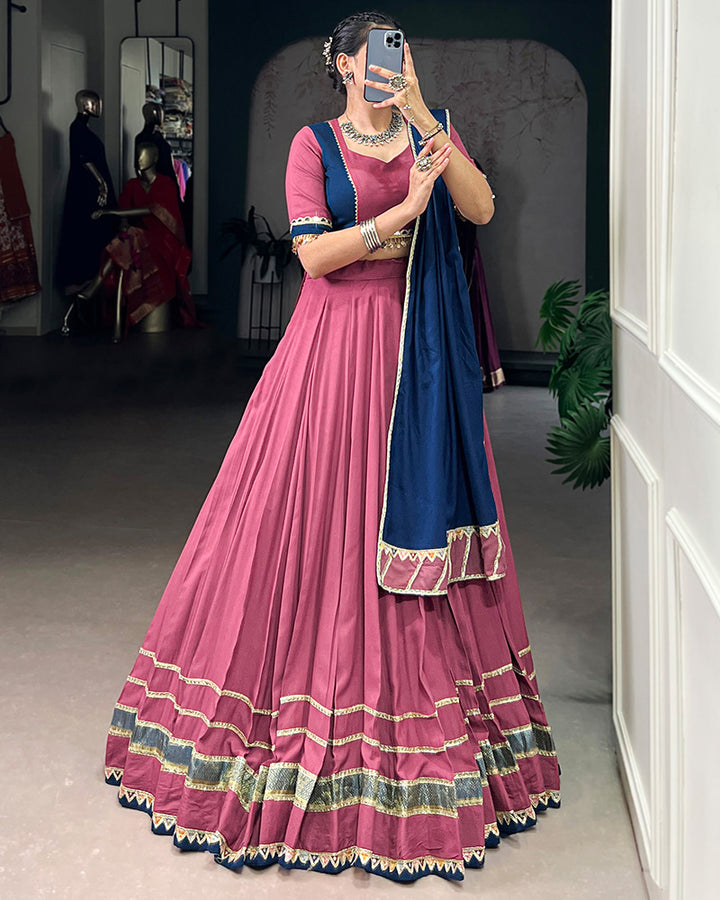 Elegant Dusty Pink Color Pure Rayon Navratri Lehenga Choli