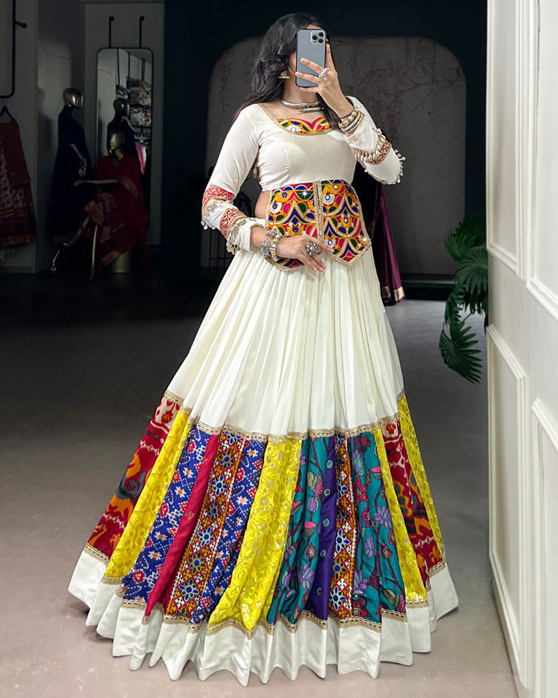Multi White Color Pure Rayon Navratri Lehenga Choli