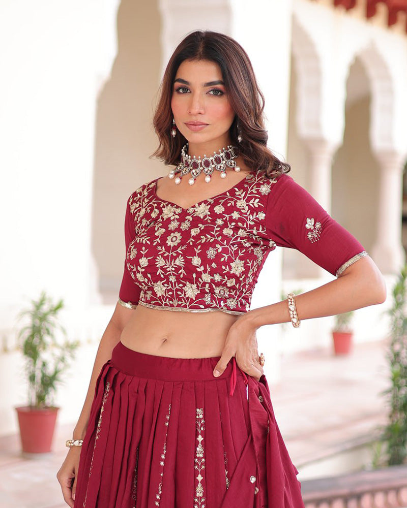 Maroon Color Vichitra Silk Embroidered Lehenga Choli