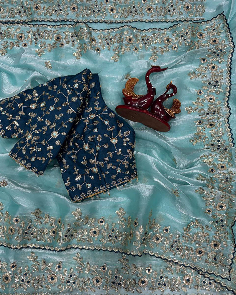 Cream Color Pure Soft Organza Saree