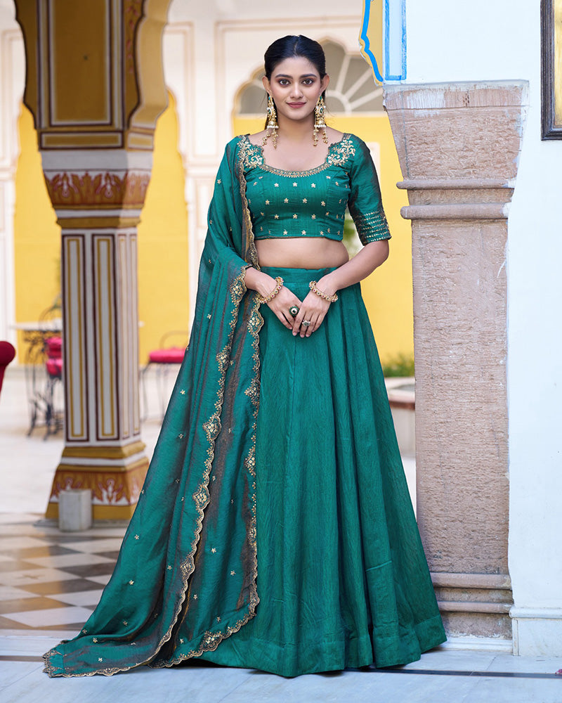 Designer Teal Green Color Nc Silk Embroidered Lehenga Choli
