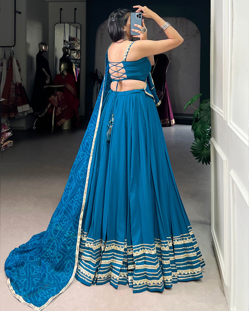 Classic Teal Green Color Pure Rayon Navratri Lehenga Choli