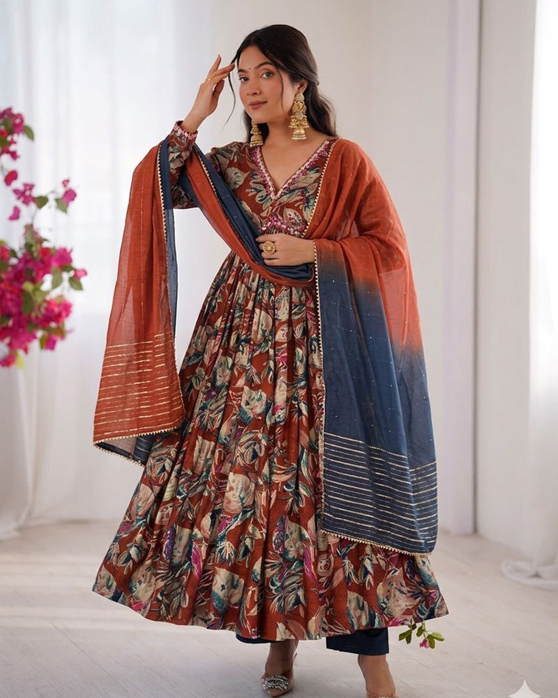 Maroon Color Alia Cut Viscose Chanderi Anarkali Suit