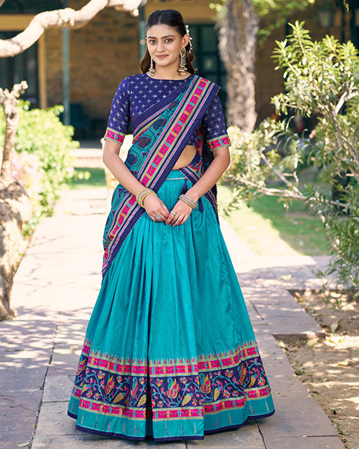 Sky Blue Color Tasar Silk Traditional Lehenga Choli