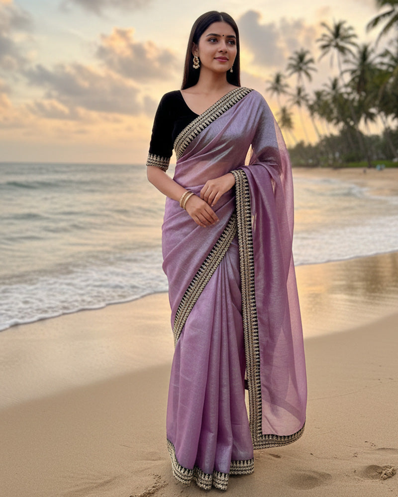 Black Color Soft Twil Net Embroidered Saree