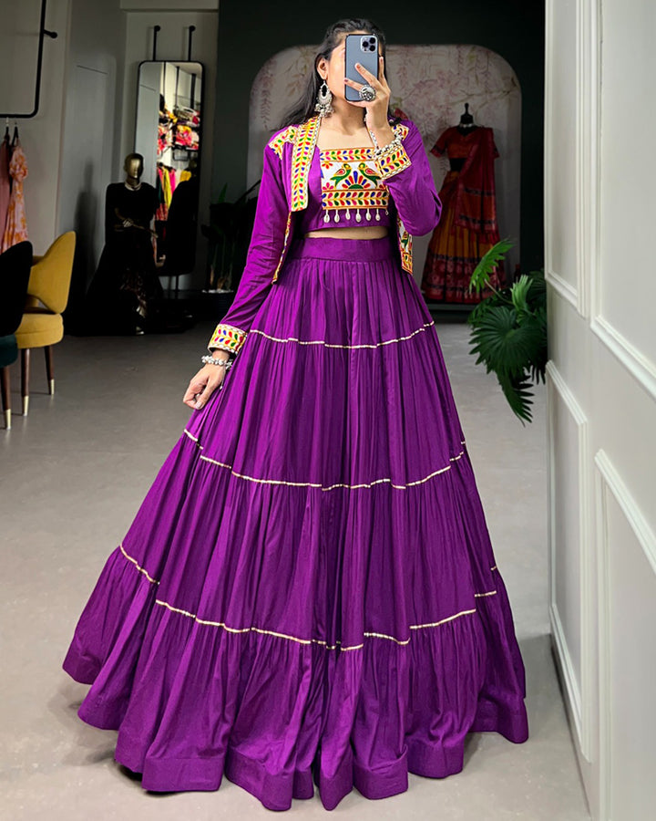 Purple Color Pure Rayon Gamthi Navratri Lehenga Choli