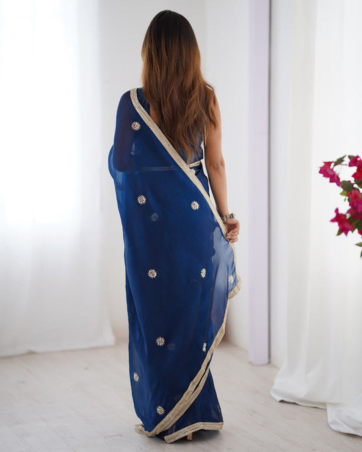 Navy Blue Color Smooth Fandy Embroidered Saree