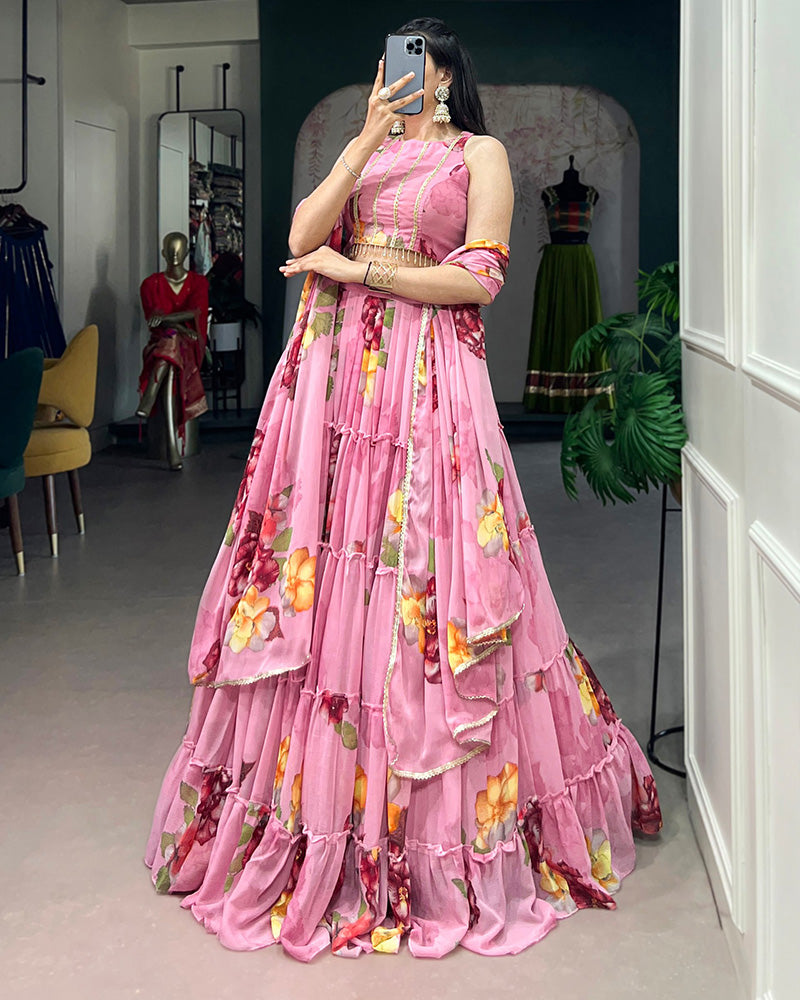Pink Color Lightweight Chiffon Printed Lehenga Choli