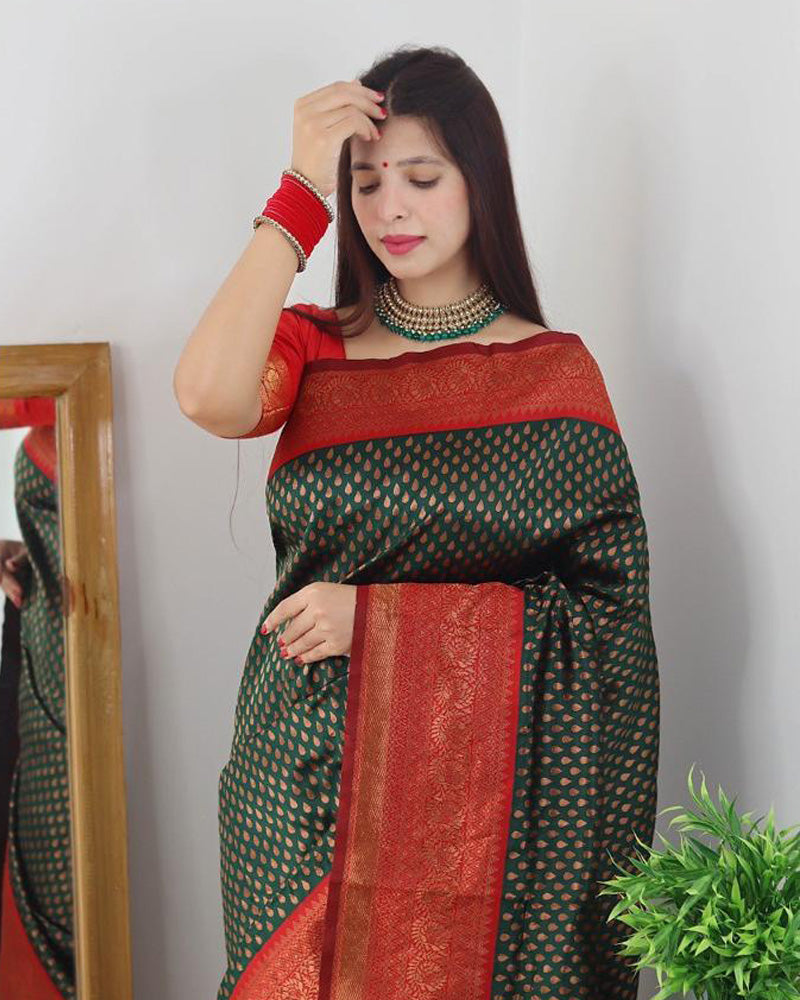 Red And Black Color Jacquard Print Banarasi Soft Silk Saree