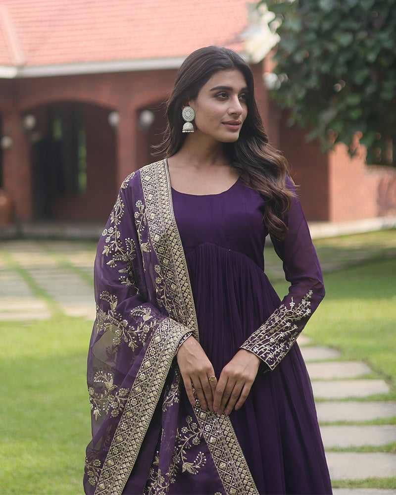 Wine Color Designer Fully Stitched Anarkali Gown