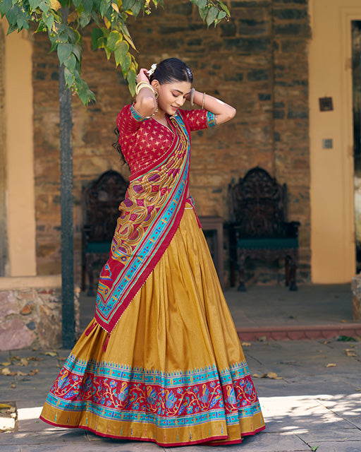 Mustard Color Tasar Silk Traditional Lehenga Choli
