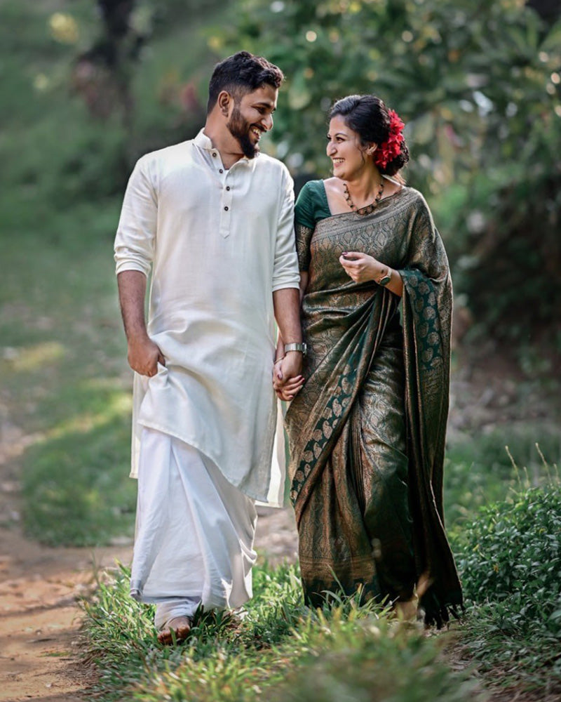 Heavy Designing Green Color Jacquard Print Soft Silk Saree