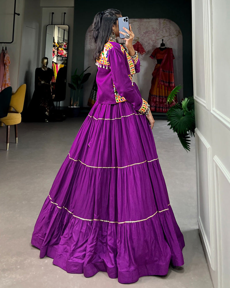 Purple Color Pure Rayon Gamthi Navratri Lehenga Choli