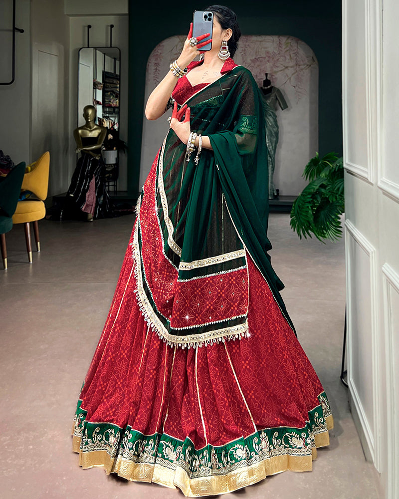 Red Color Georgette Bandhani Print Navratri Chaniya Choli
