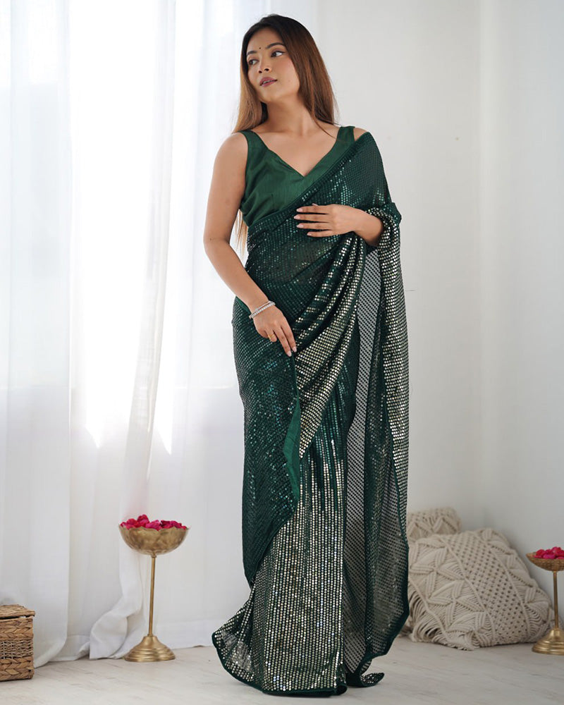 Green Color Heavy Georgette Embroidered Saree