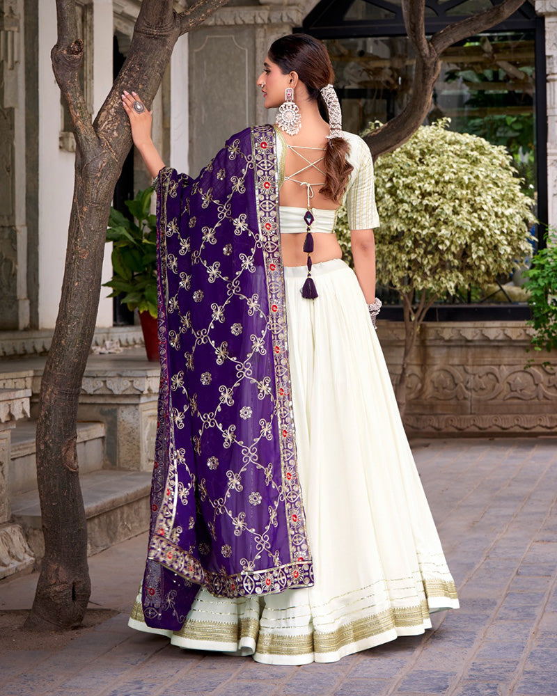 Traditional White Color Pure Rayon Lehenga Choli