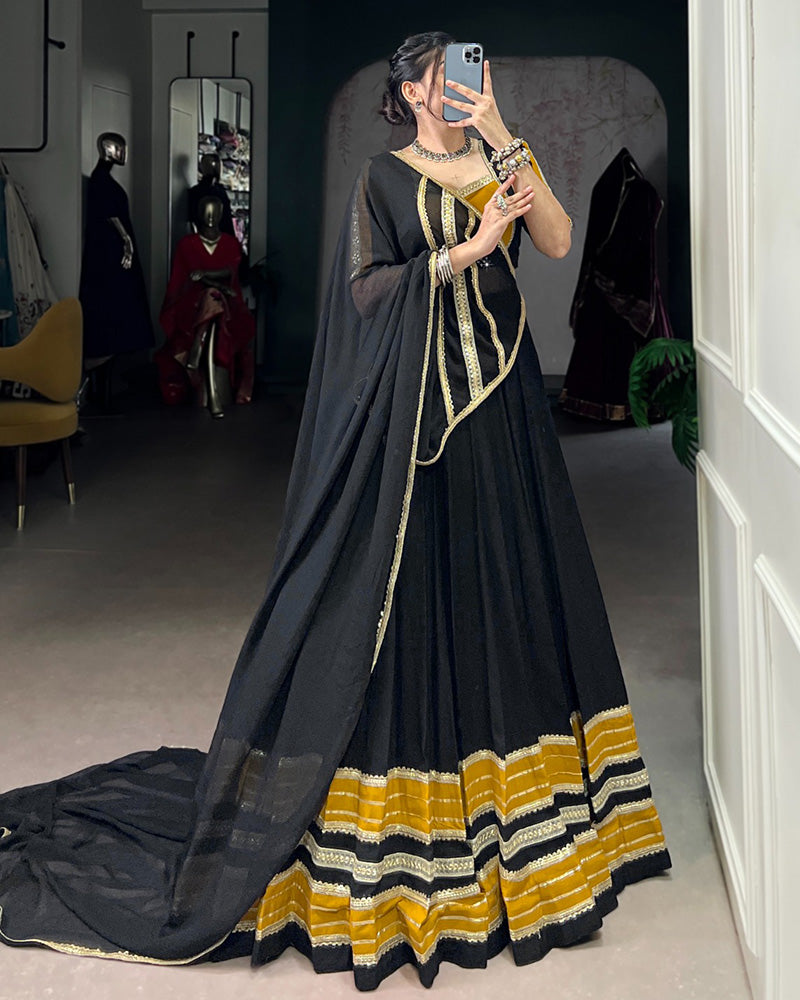 Black and Mustard Navratri Flared Navratri Lehenga Choli Set