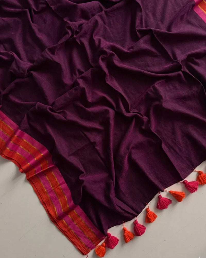 Wine Color Pure Mal Cotton Saree