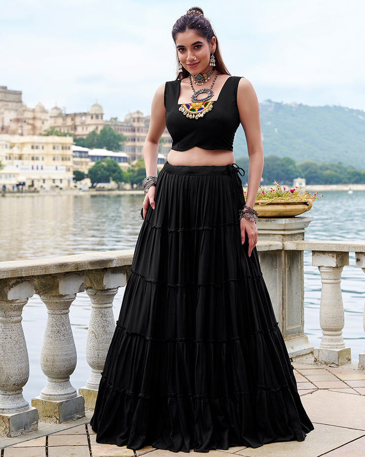 Elegant Black Color Pure Rayon Navratri Lehenga Choli