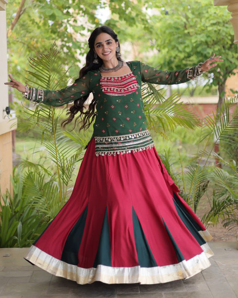 Green Color Rayon Navratri Lehenga Choli