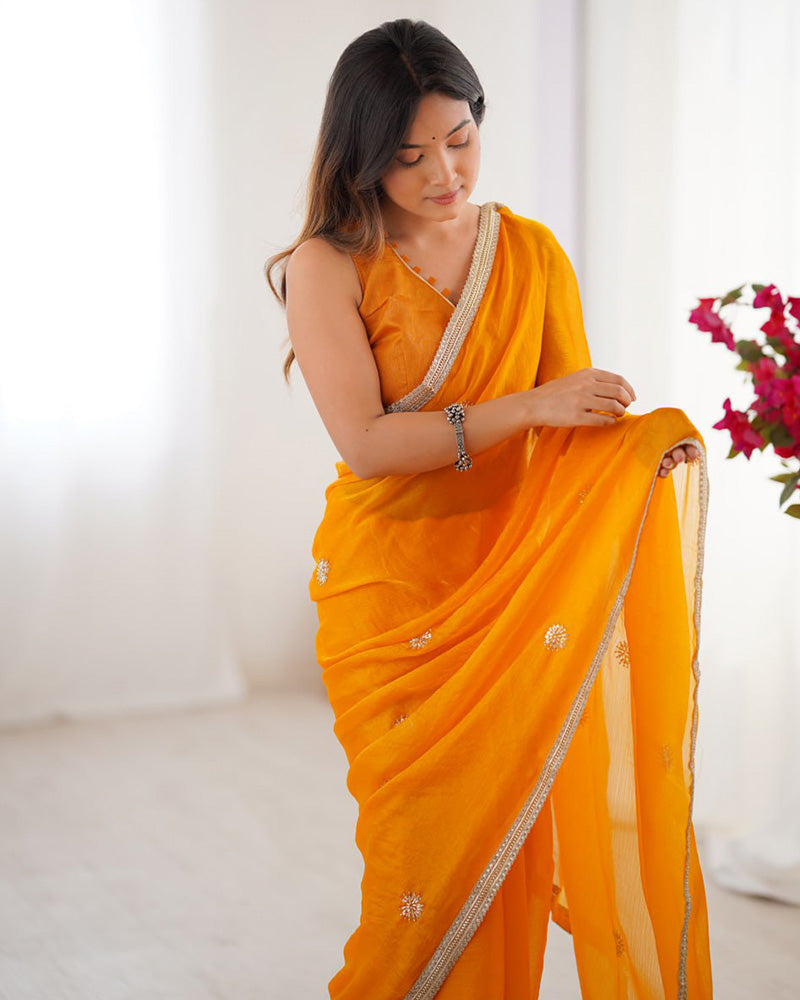 Mustard Color Smooth Fandy Embroidered Saree