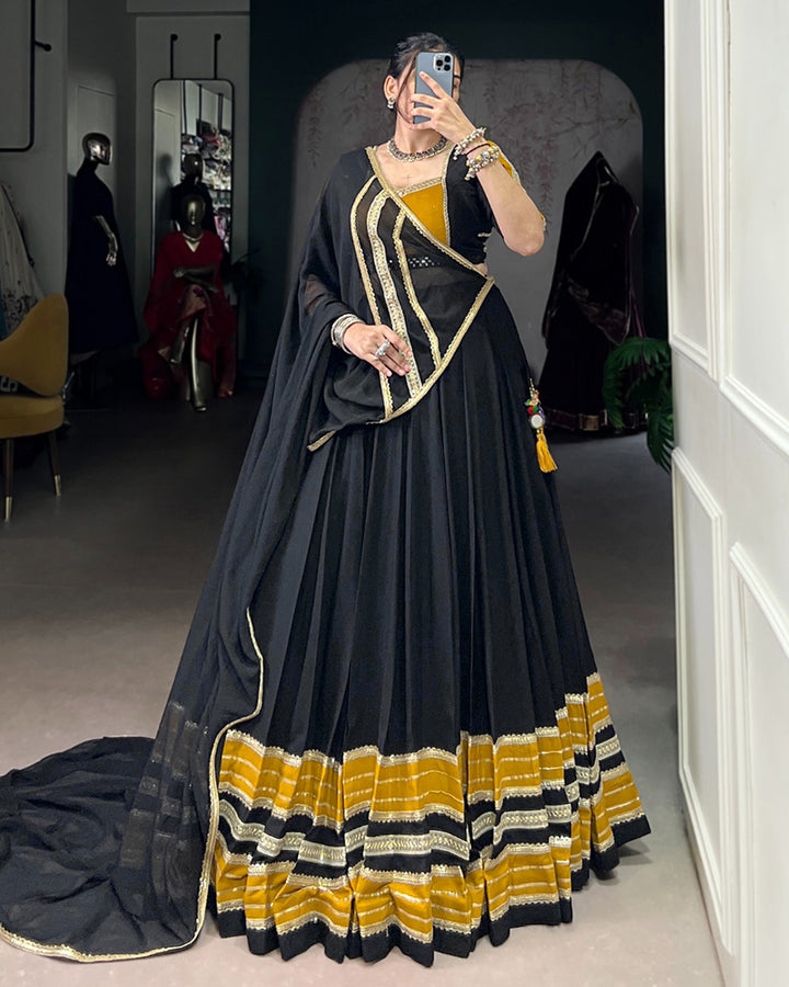 Black and Mustard Navratri Flared Navratri Lehenga Choli Set