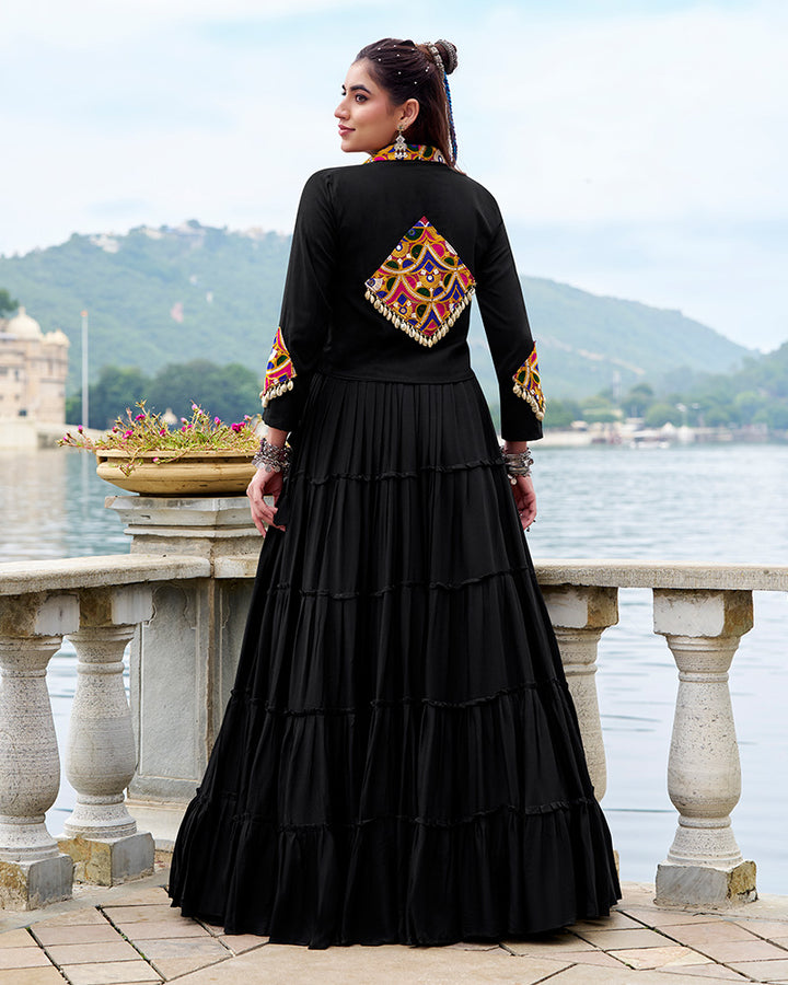 Elegant Black Color Pure Rayon Navratri Lehenga Choli