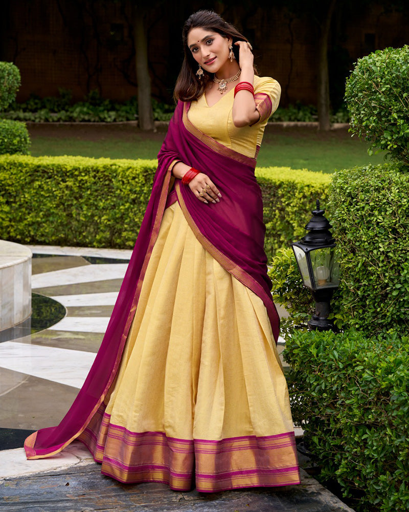 Traditional Pink Color Kanchipuram Zari Weaving Half Saree