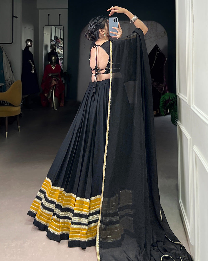 Black and Mustard Navratri Flared Navratri Lehenga Choli Set