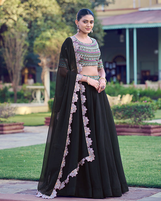 Black Color Aurum Georgette Embroidered Lehenga Choli