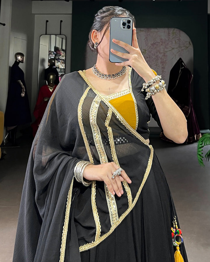 Black and Mustard Navratri Flared Navratri Lehenga Choli Set