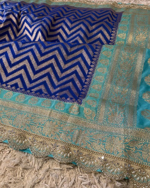 Royal Blue Color Banarasi Khadi Katan Georgette Silk Saree