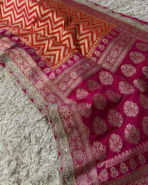 Orange Color Banarasi Khadi Katan Georgette Silk Saree