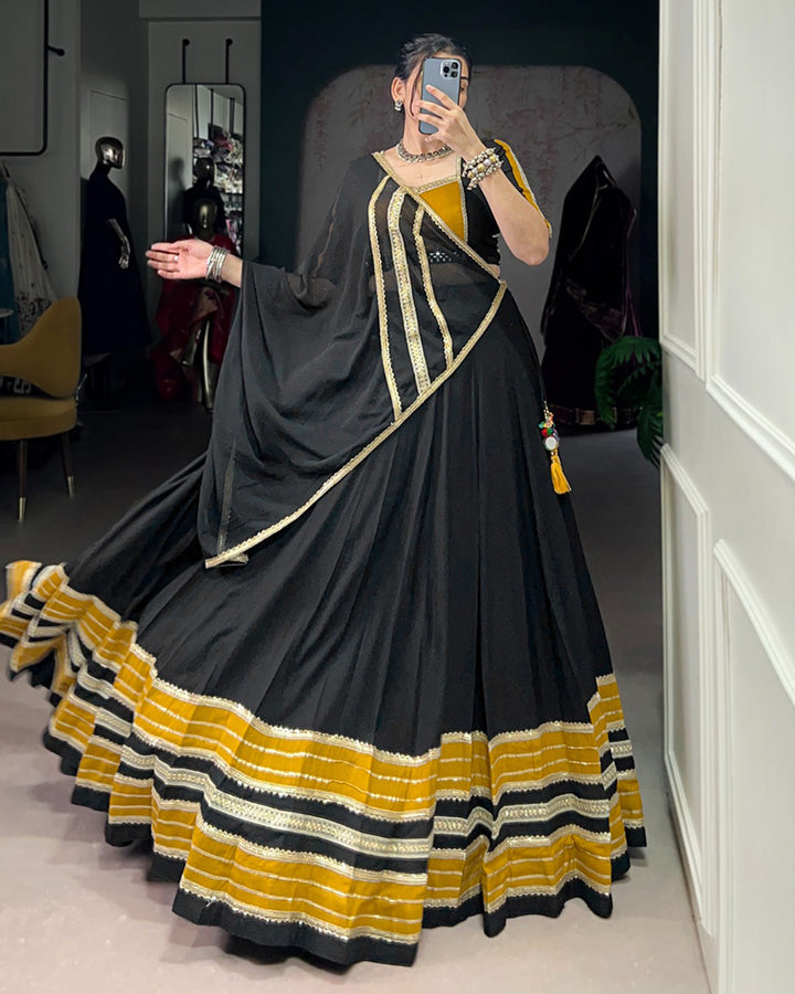 Black and Mustard Navratri Flared Navratri Lehenga Choli Set