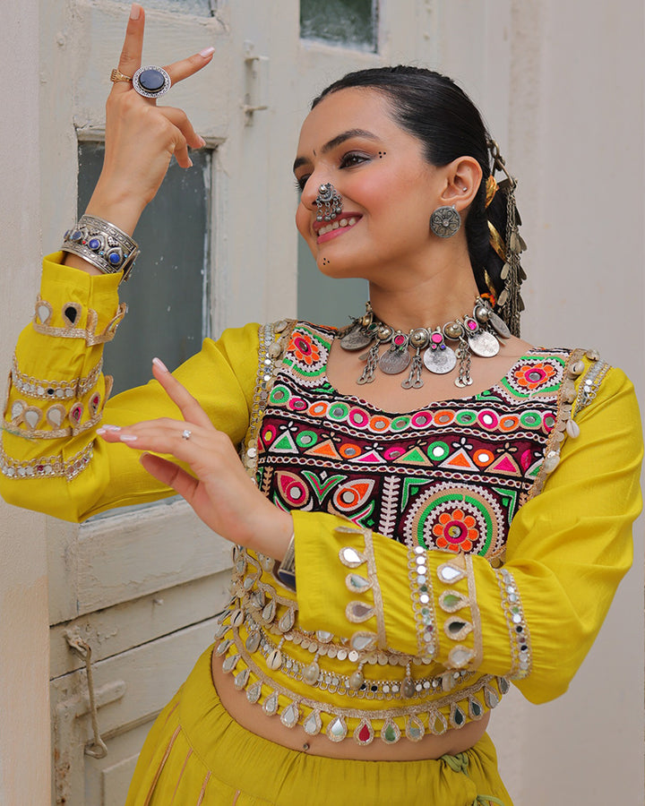 Parrot Green Color Roman Silk Navratri Lehenga Choli