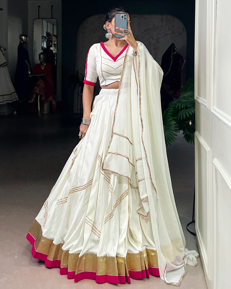 Traditional White Color Pure Rayon Navratri Lehenga Choli