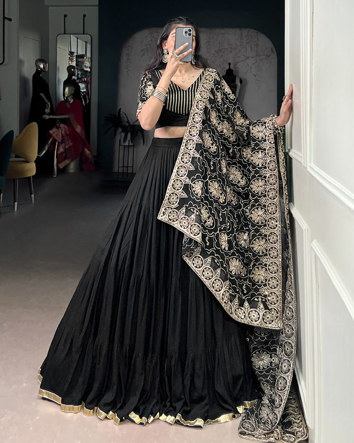 Traditional Black Color Pure Rayon Lehenga Choli