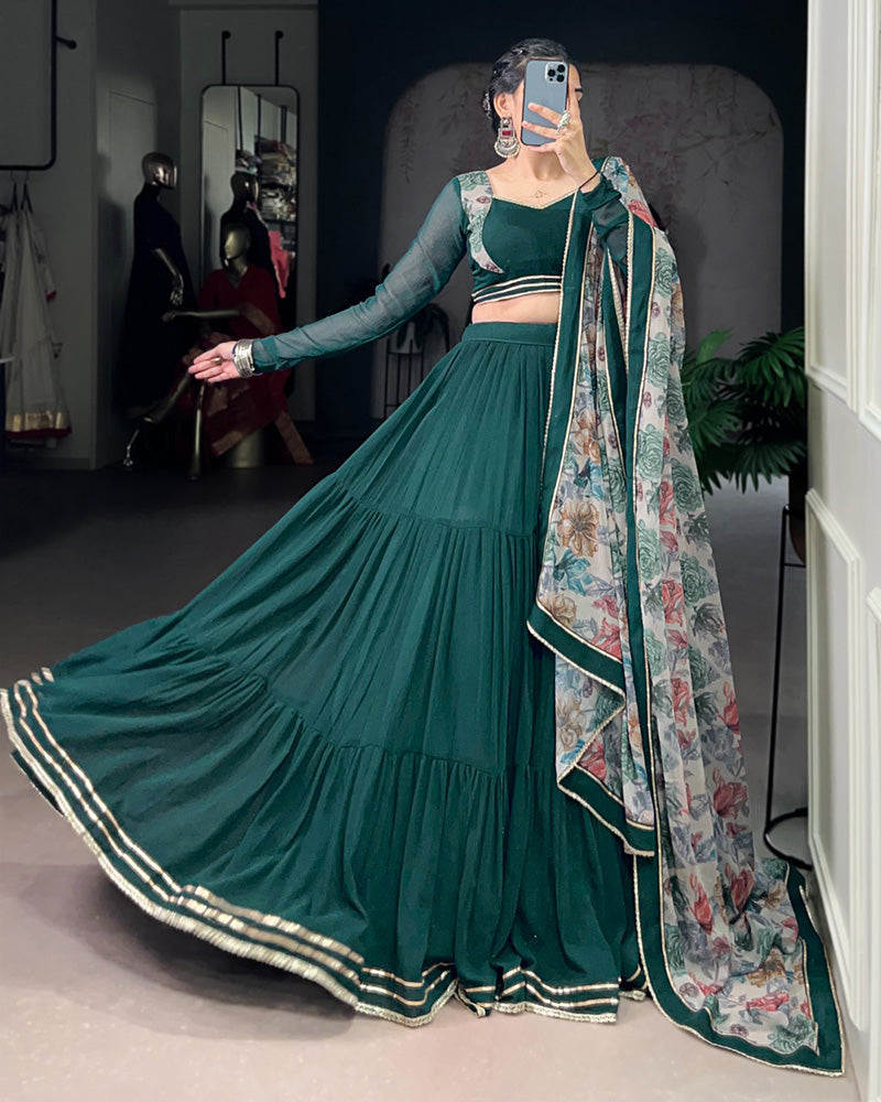 Traditional Green Color Marble Navratri Lehenga Choli