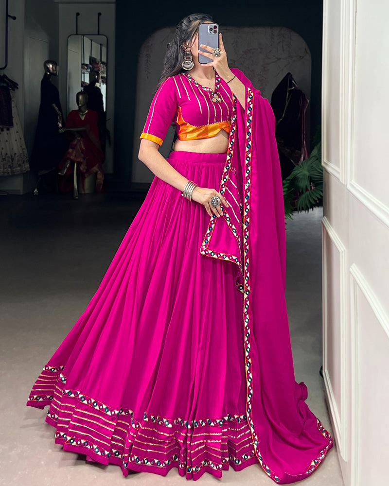 Elegant Pink Color Pure Rayon Navratri Lehenga Choli