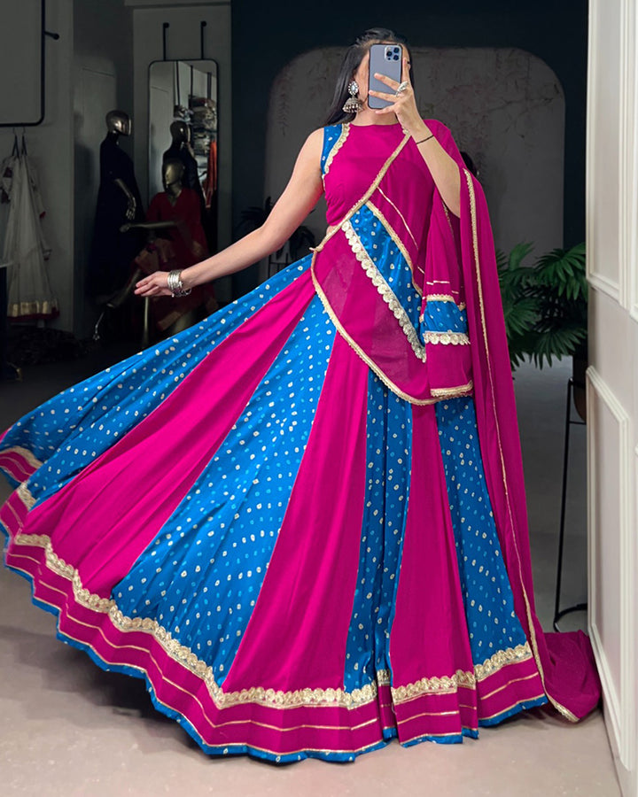 Elegant Dual-Tone Magenta And Blue Navtratri Lehenga Choli
