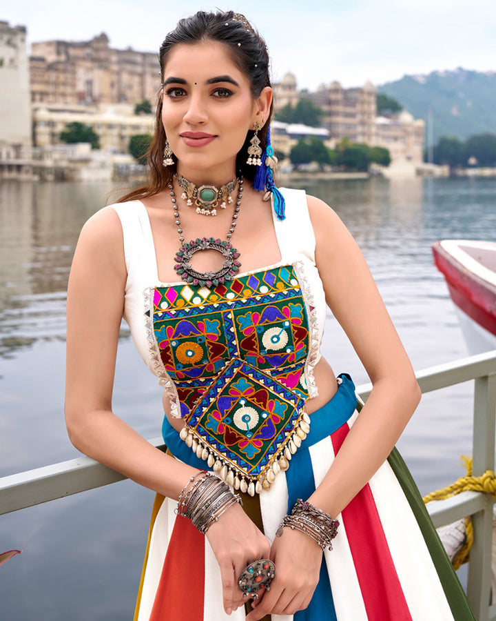 Vibrant Multi-Color Pure Rayon Gamthi Navratri Lehenga Choli