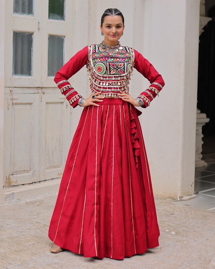 Maroon Color Roman Silk Navratri Lehenga Choli