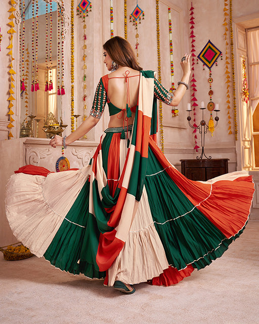 Green Orange Color Viscose Cotton Navratri Chaniya Choli