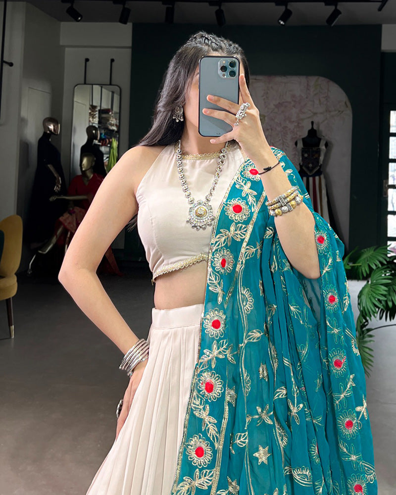 Traditional Off-White Color Pure Rayon Lehenga Choli