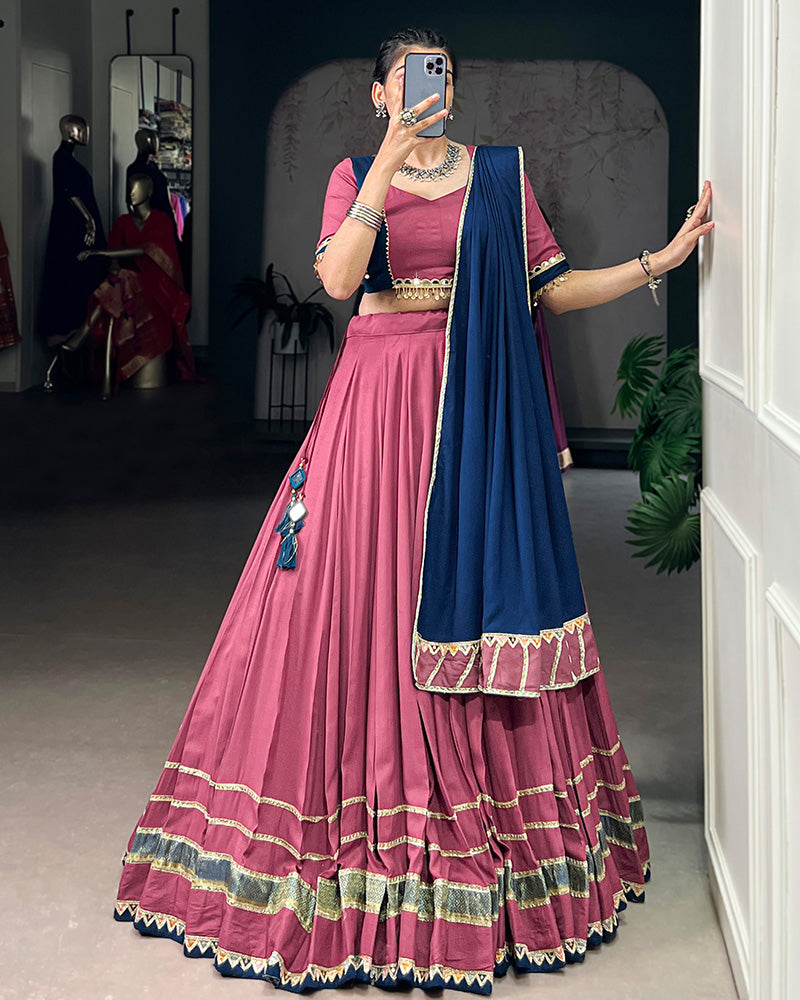 Elegant Dusty Pink Color Pure Rayon Navratri Lehenga Choli
