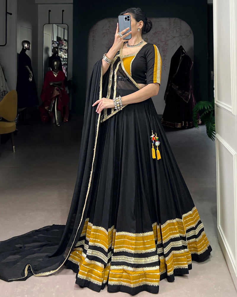 Black and Mustard Navratri Flared Navratri Lehenga Choli Set