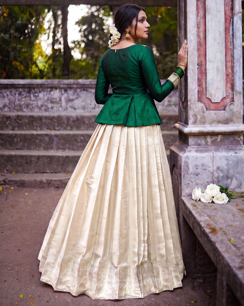 Off White Color Kanchipuram Zari Weaving Lehenga Choli