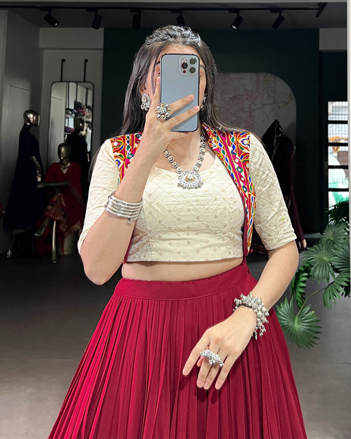 Maroon Color Pure Rayon Navratri Lehenga Choli